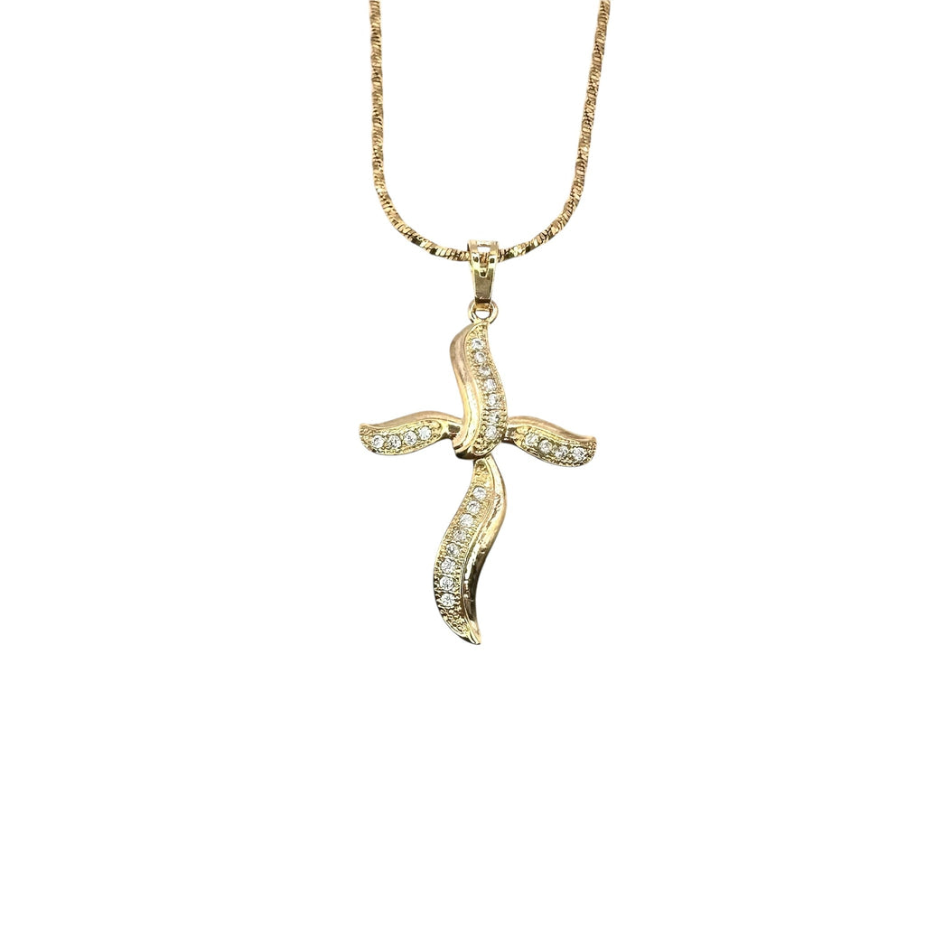 Wasserdichte geschwungene Kreuz-Halskette mit Zirkonia-Pavé Gold