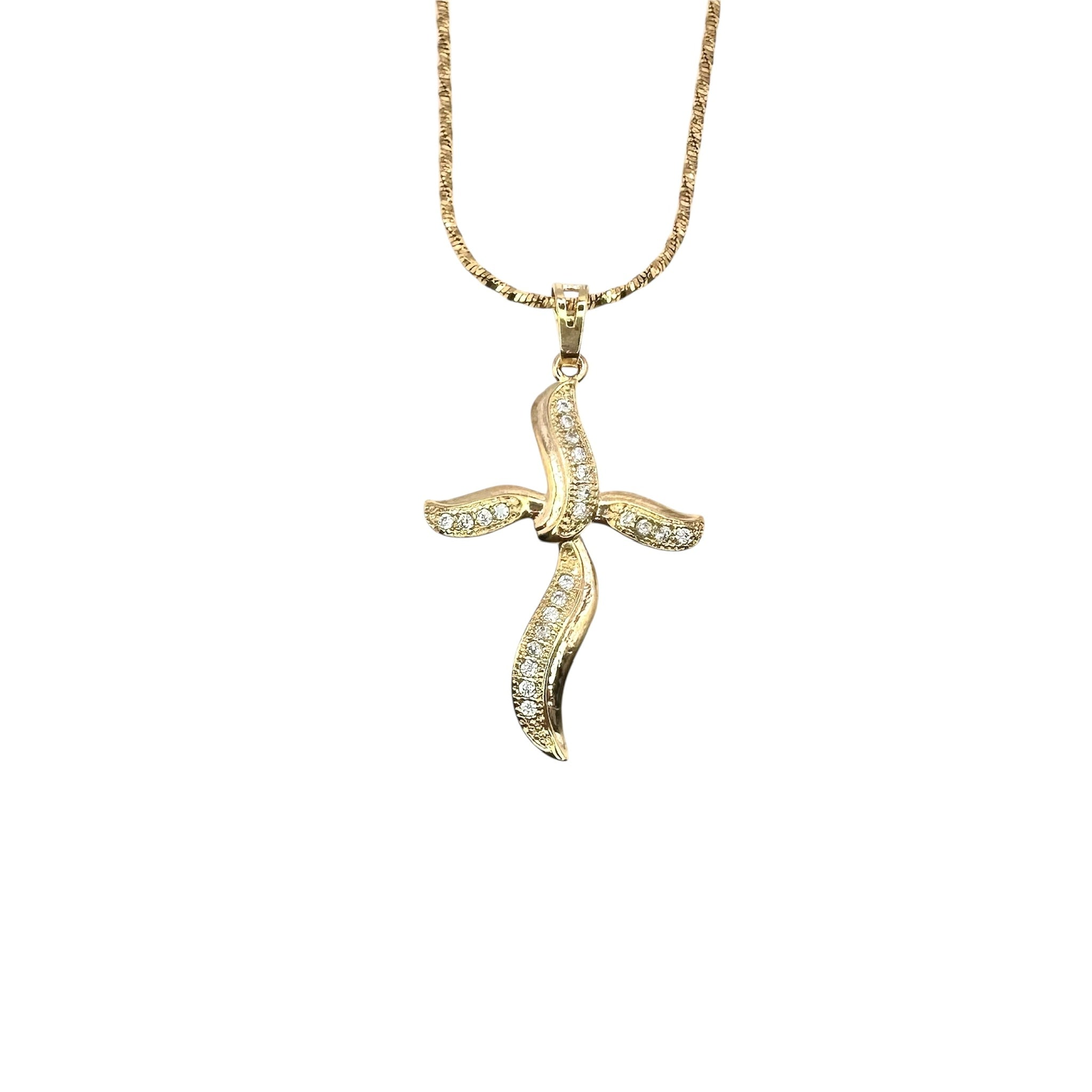 Wasserdichte geschwungene Kreuz-Halskette mit Zirkonia-Pavé Gold