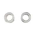 Waterproof Stud Earrings Silver Double Circle Ring Crystal Pave Inner Ring Polished Outer Ring