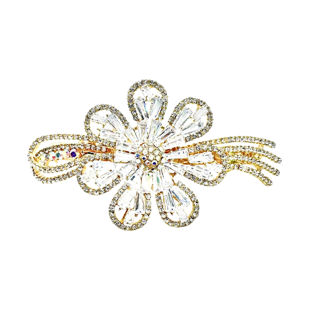 Automatikhaarspange Blume Gold Baguette Kristall Strass Aurora Ranken