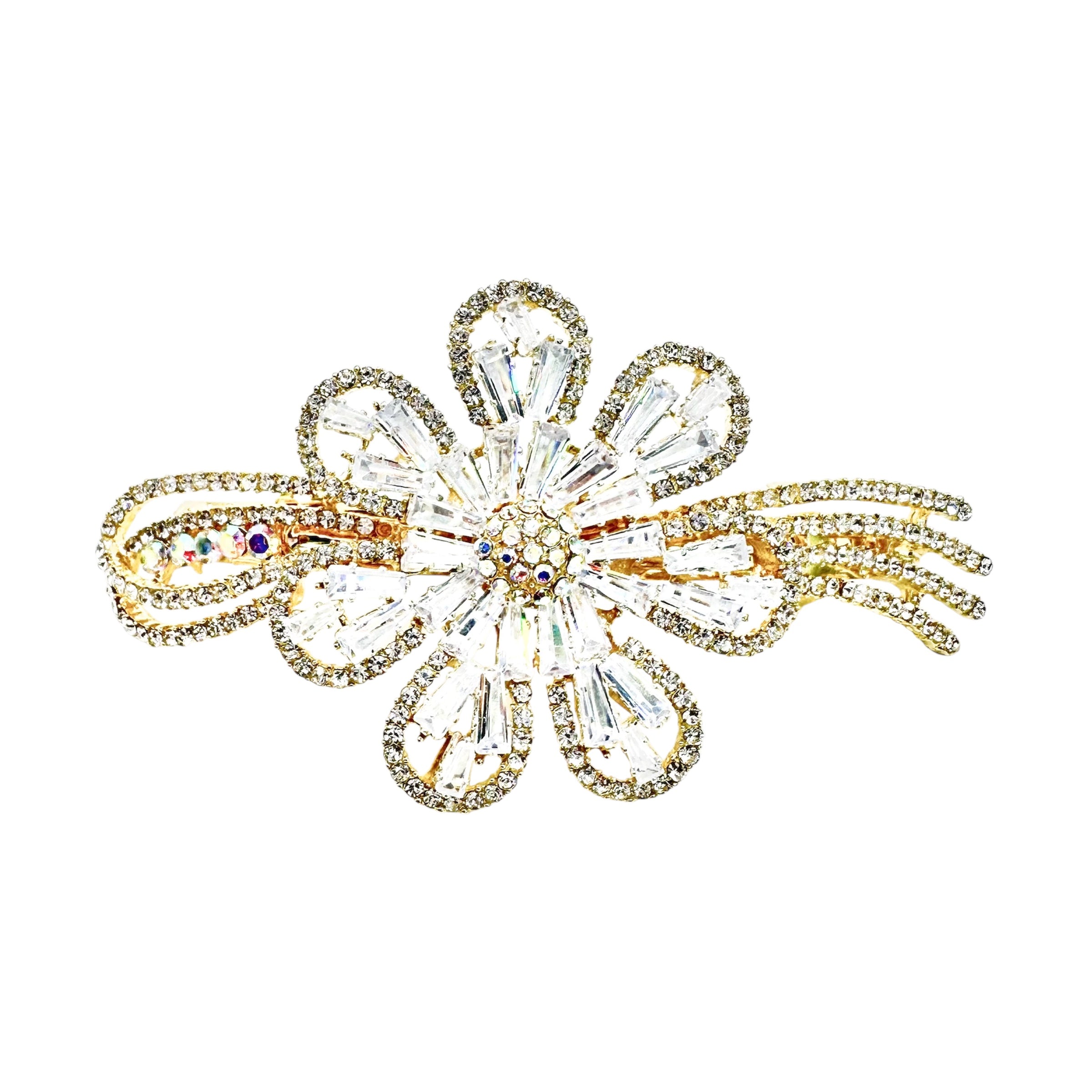 Automatikhaarspange Blume Gold Baguette Kristall Strass Aurora Ranken