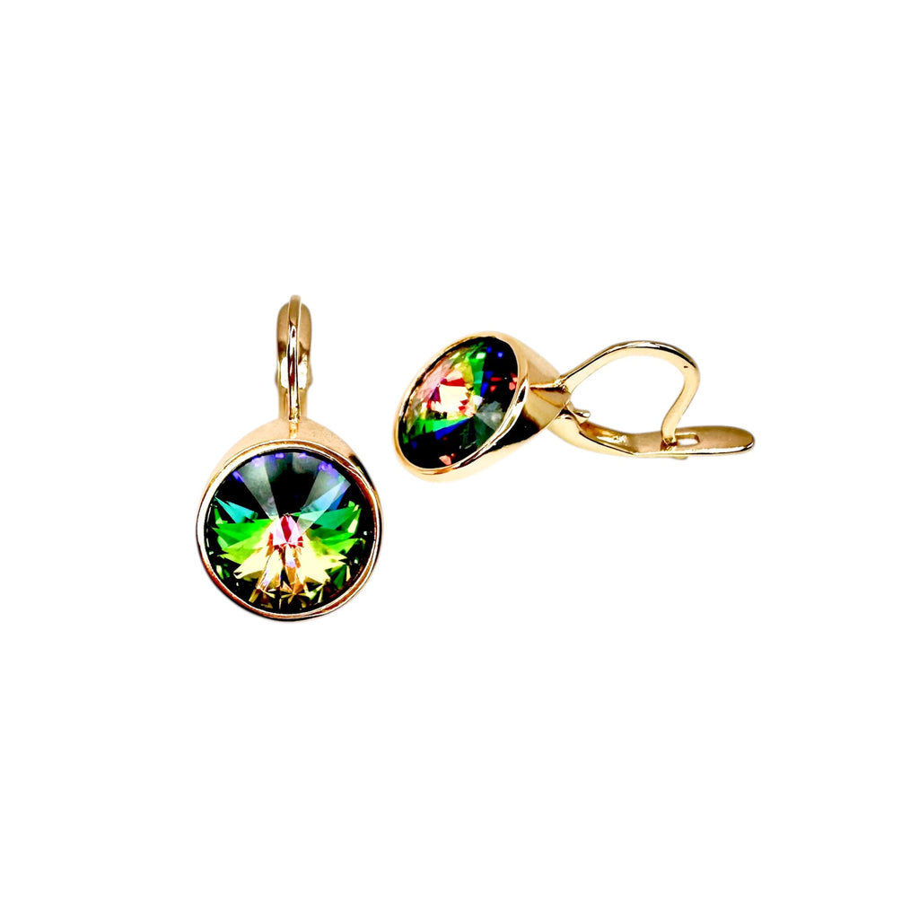 Wasserdichte Ohrringe Gelbgold Regenbogen Kristall 13mm Vitrail Zargenfassung
