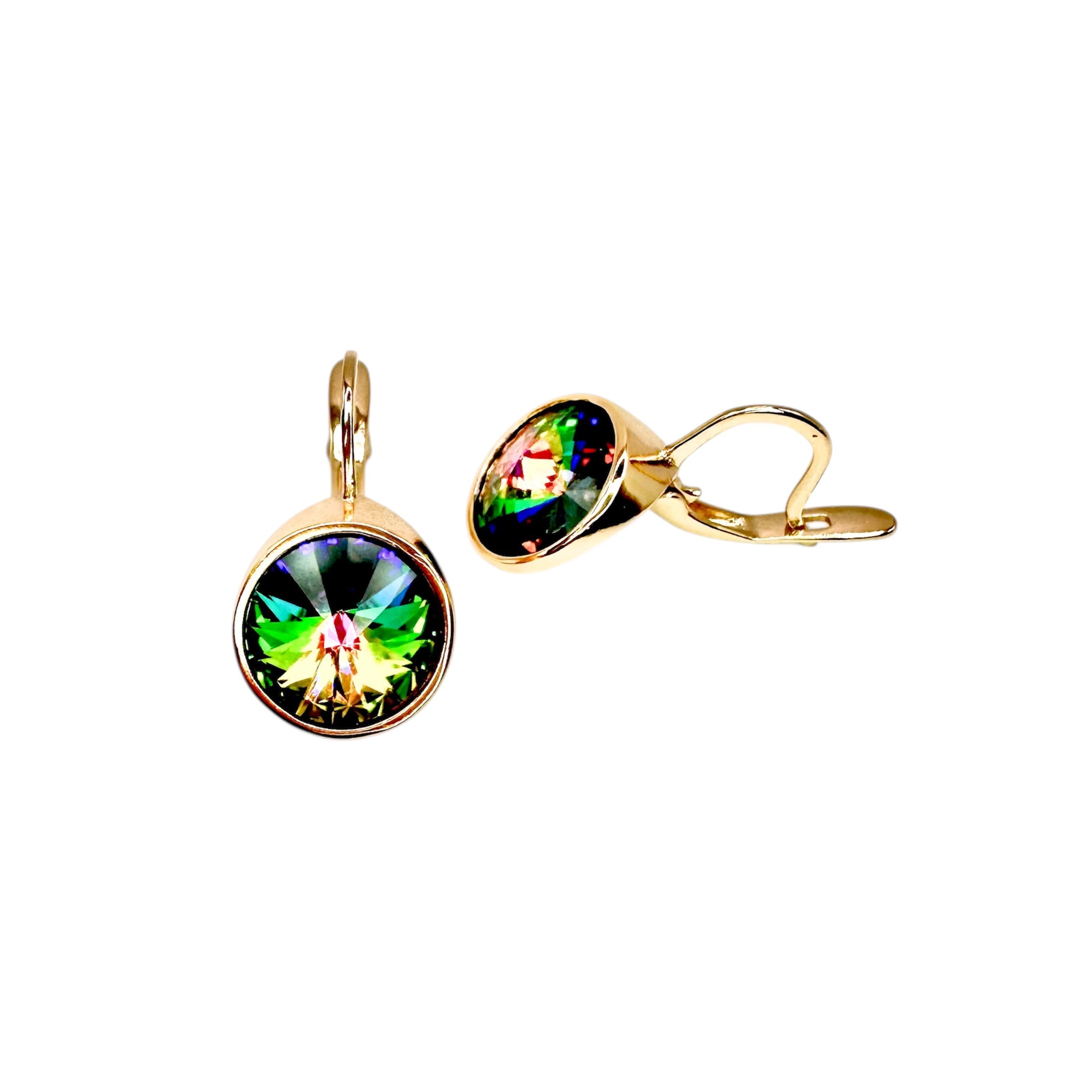 Wasserdichte Ohrringe Gelbgold Regenbogen Kristall 13mm Vitrail Zargenfassung