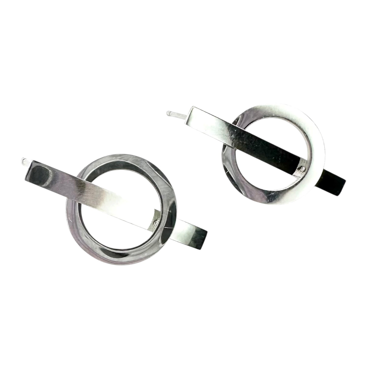 Wasserdichte Ohrstecker Silber Geometrisch Kreis Balken Sculptural Bauhaus Poliert Stecker