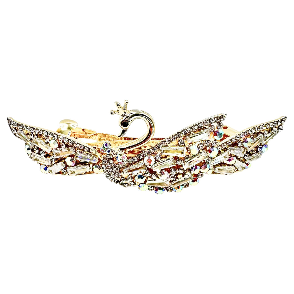 Automatikhaarspange Schwan Krone Aurora Baguette Kristall Gold