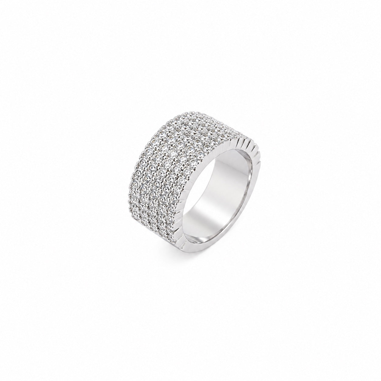 Wasserdichter Ring mit Kristallen, silberfarben