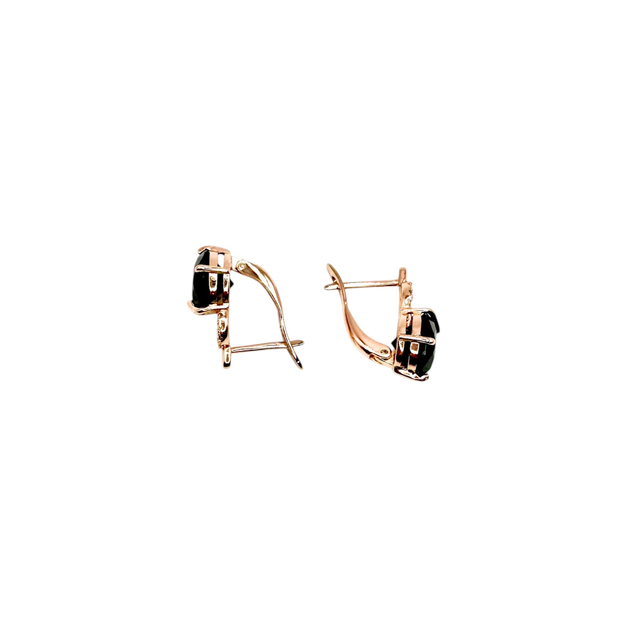 Waterproof Earrings Rose Gold Black Zirconia 10mm
