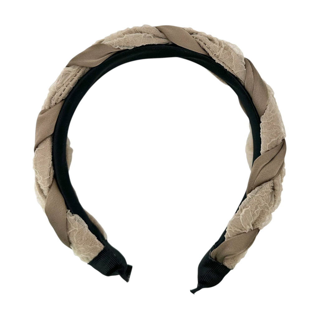 Headband Taupe Satin Lace Braided Twist 32mm