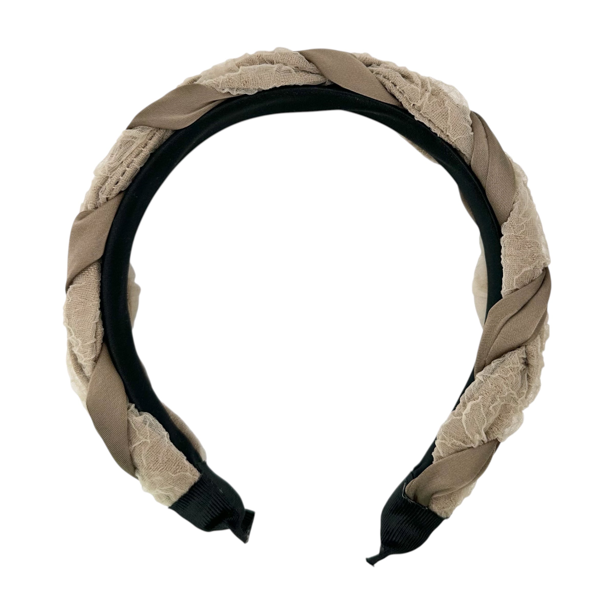 Haarreif Taupe Satin Spitze Geflochten Twist 32mm