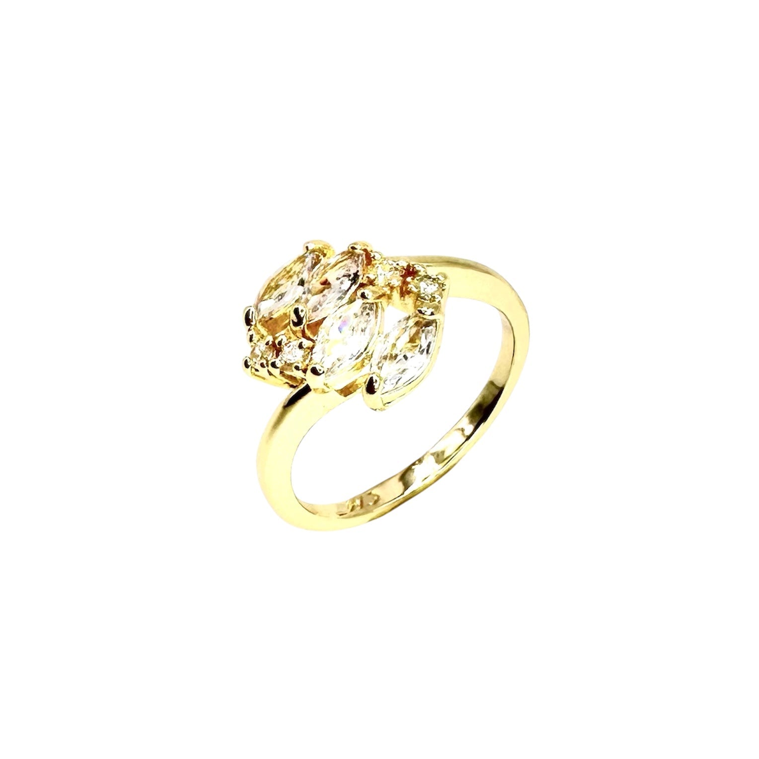 Wasserdichter Ring mit Marquise-Zirkonia Cluster Gold