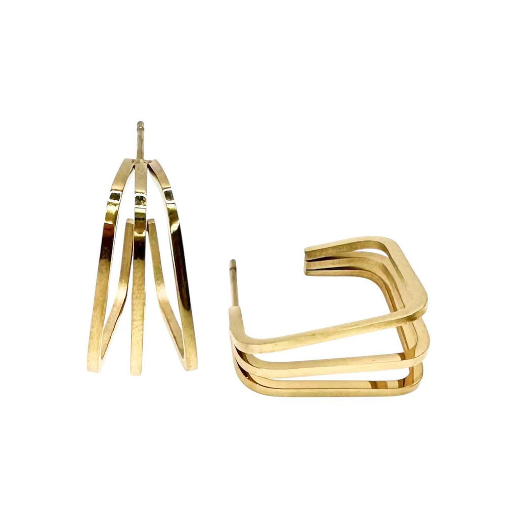 Wasserdichte Geometrische Reifen-Ohrstecker, goldfarben