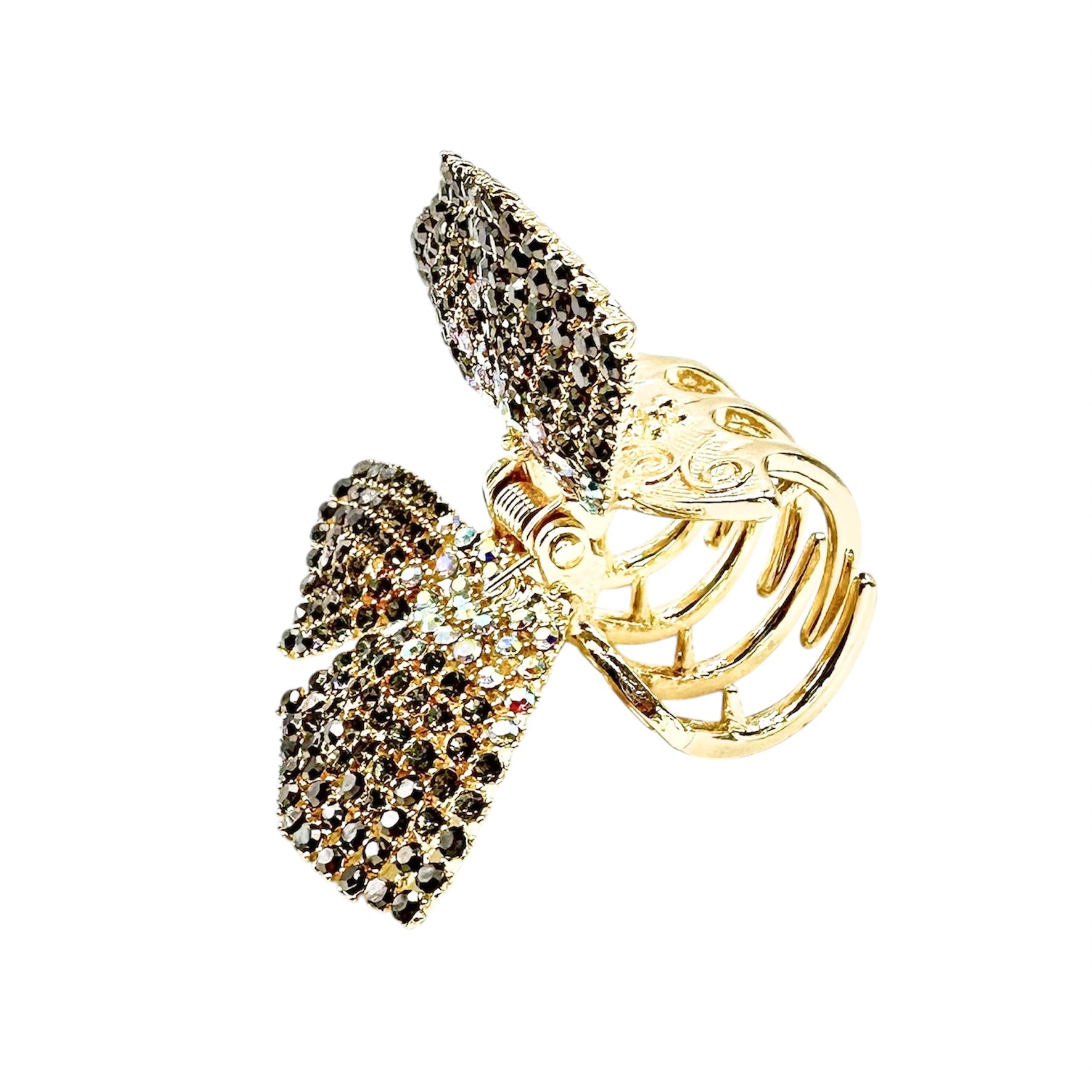 Haarklammer Schleife Strass Schwarz Grau Aurora Gold