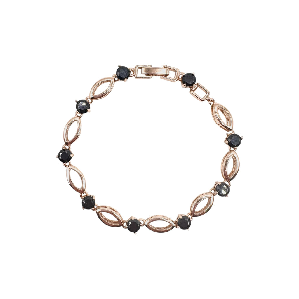 Wasserdichtes Schwarzes Zirkonia Armband, Marquise-Glieder, roségoldfarben