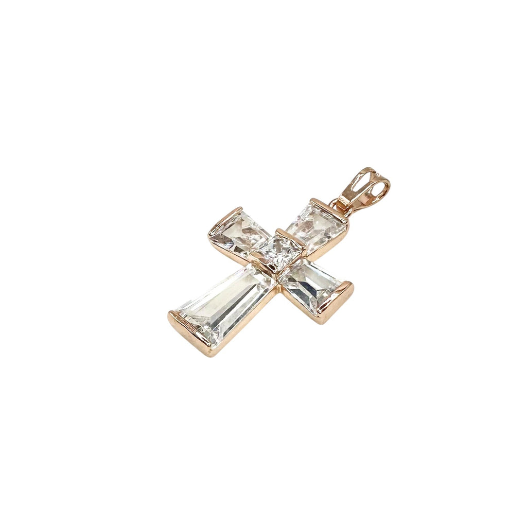 Wasserdichter Luxus-Kreuz-Anhänger mit Baguette- und Princess-Cut Zirkonia Rosegold