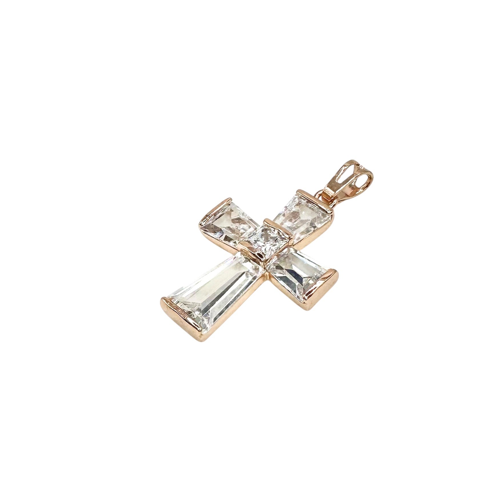Wasserdichter Luxus-Kreuz-Anhänger mit Baguette- und Princess-Cut Zirkonia Rosegold