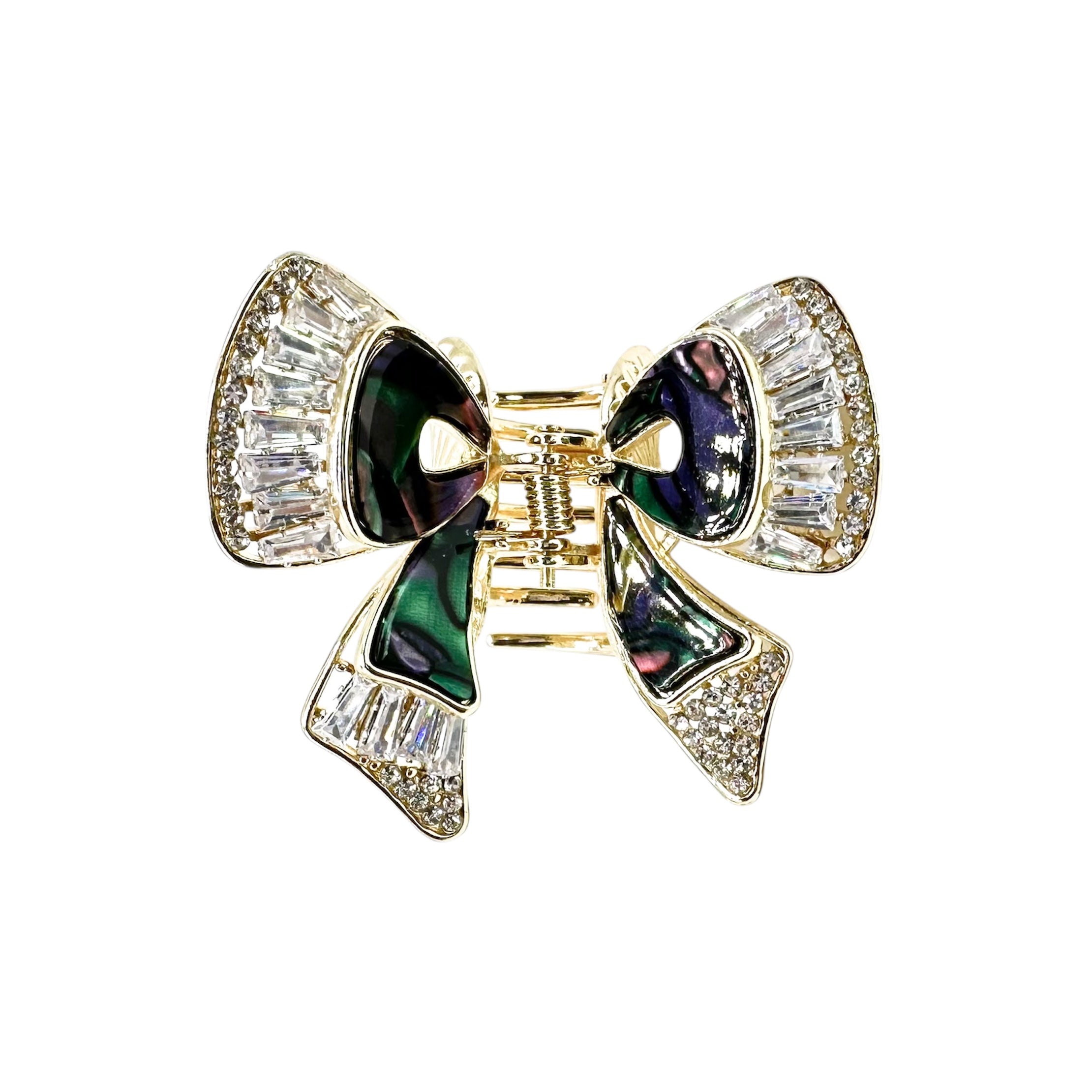 Haarklammer Schleife Abalone Perlmutt Baguette Kristall Gold 53mm