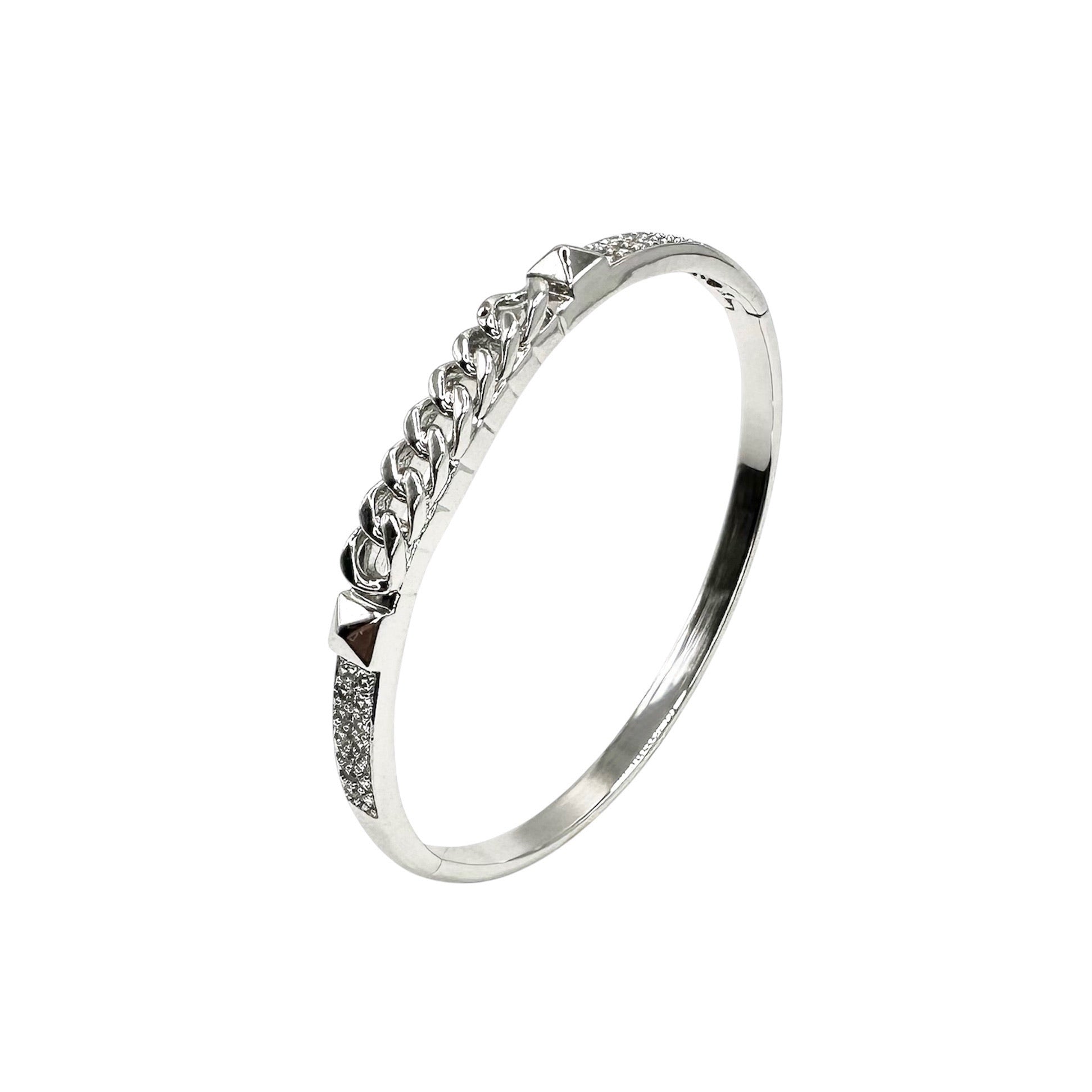 Wasserdichtes Curb-Chain Nieten Bangle Armreif Silber