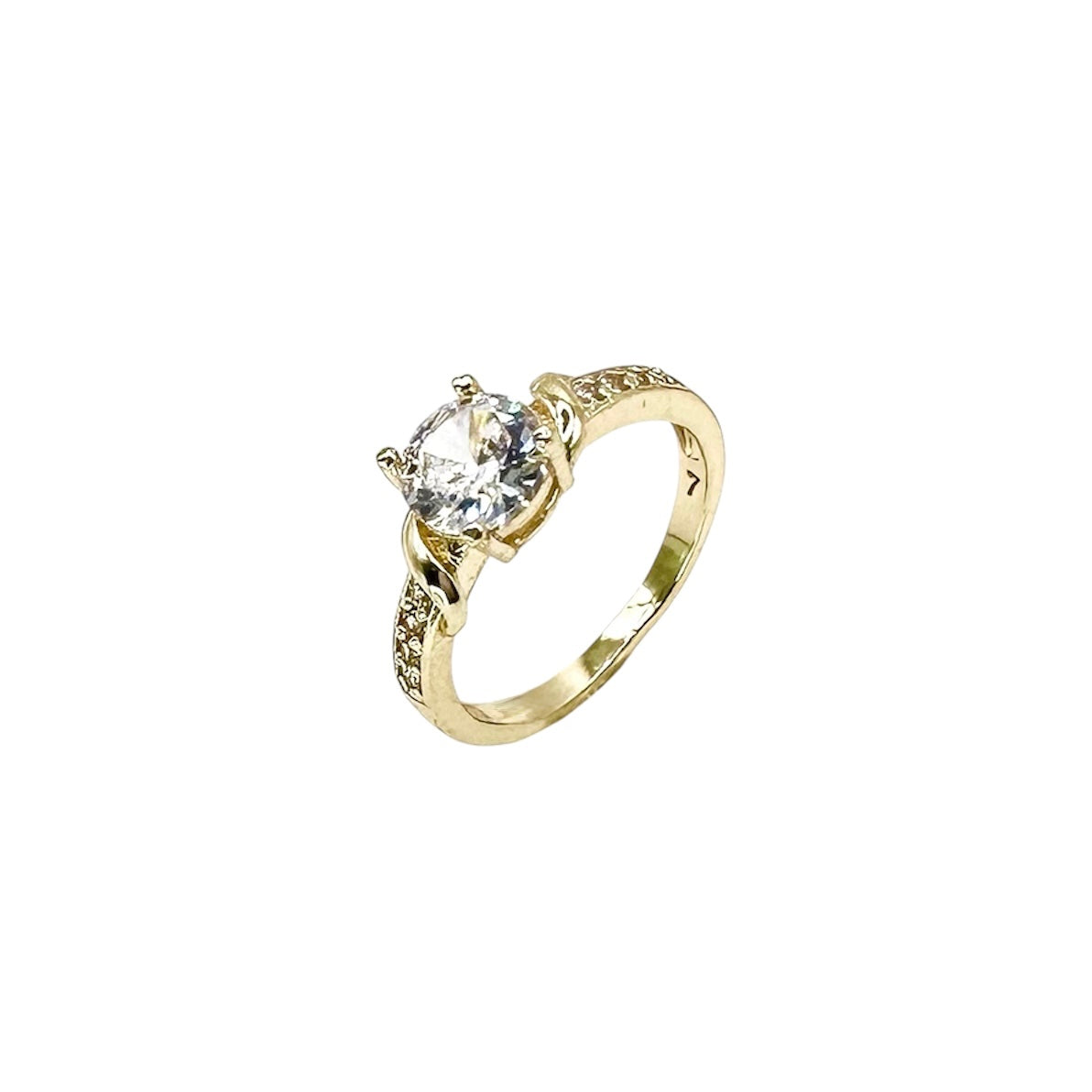 Wasserdichter Solitär-Ring mit rundem Zirkonia und Infinity-Pavé Band Gold