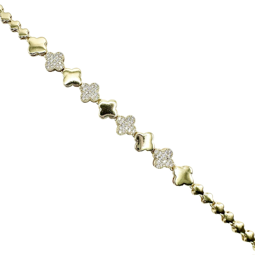 Wasserdichtes Zirkonia Kleeblatt-Armband, 7mm, goldfarben