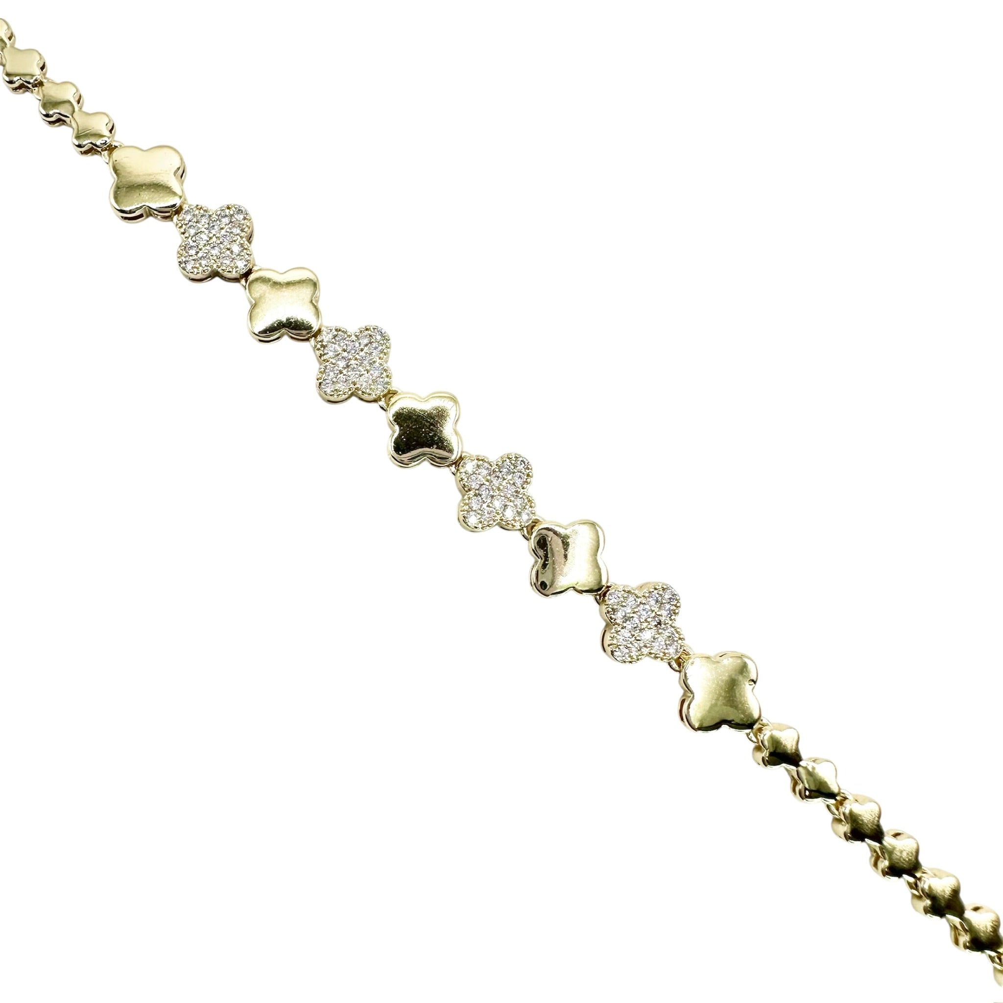Wasserdichtes Zirkonia Kleeblatt-Armband, 7mm, goldfarben