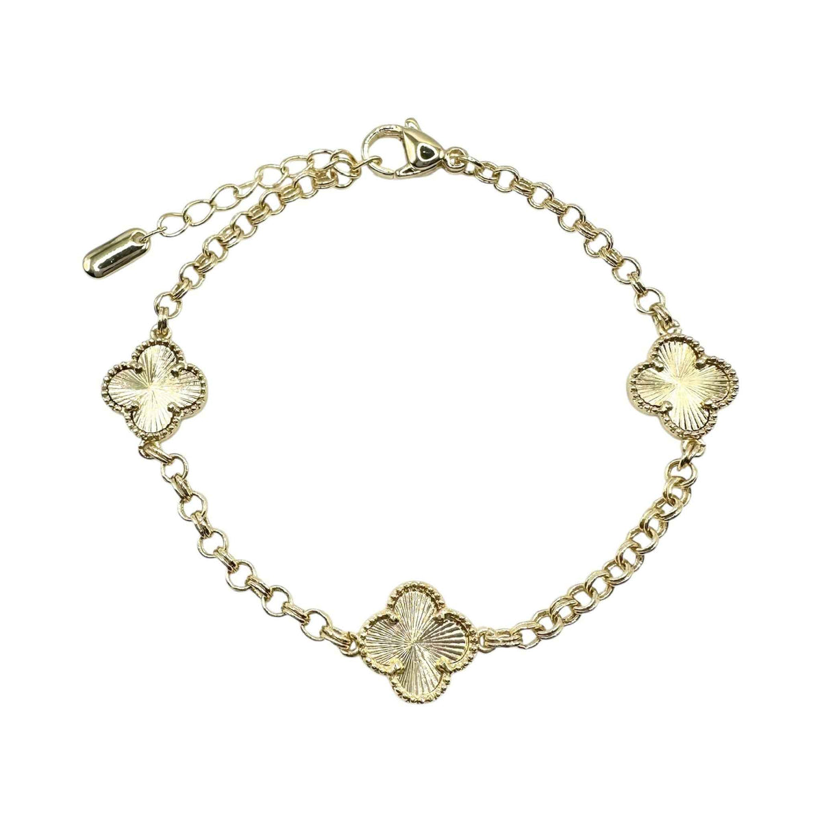 Wasserdichtes Kleeblatt-Rolokettenarmband, Relief, goldfarben
