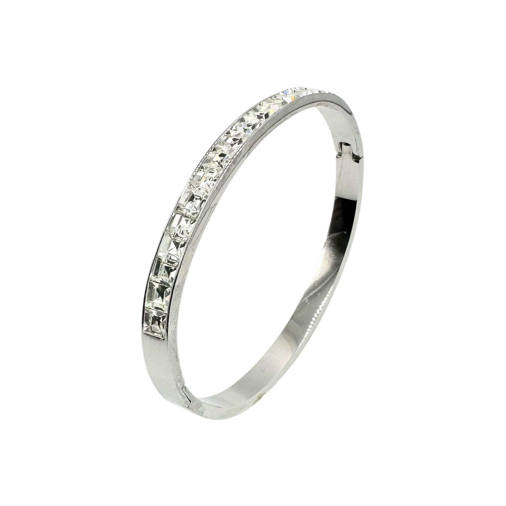 Wasserdichtes Princess-Cut Zirkonia Kanal-Bangle Armreif Silbe