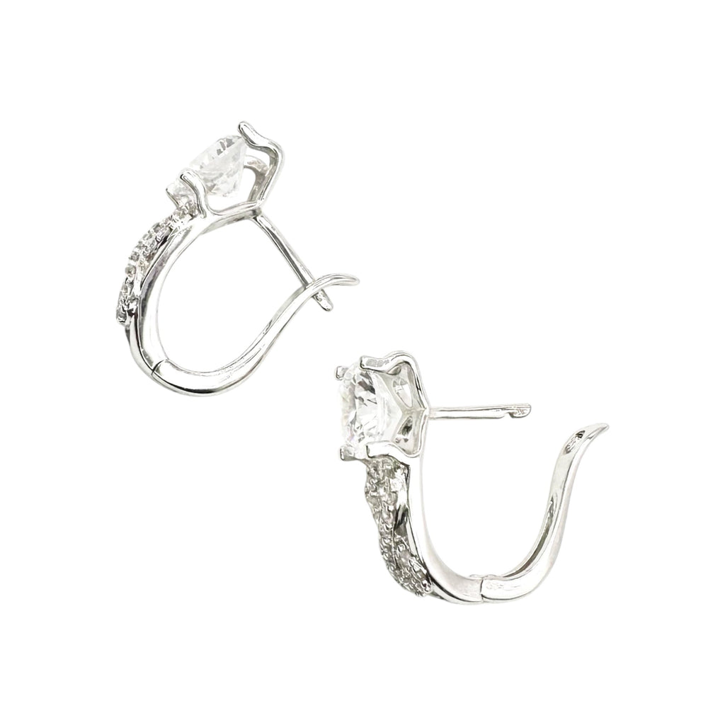 Waterproof Earrings Silver Round Solitaire Cubic Zirconia 4-Prong Crystal Pavé Infinity Band Drop Accents