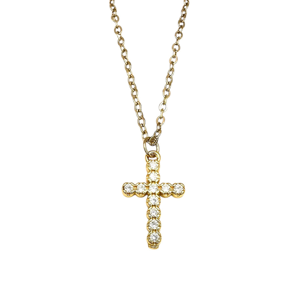 Wasserdichte Kreuz-Halskette mit Zirkonia-Pavé Anhänger Gold