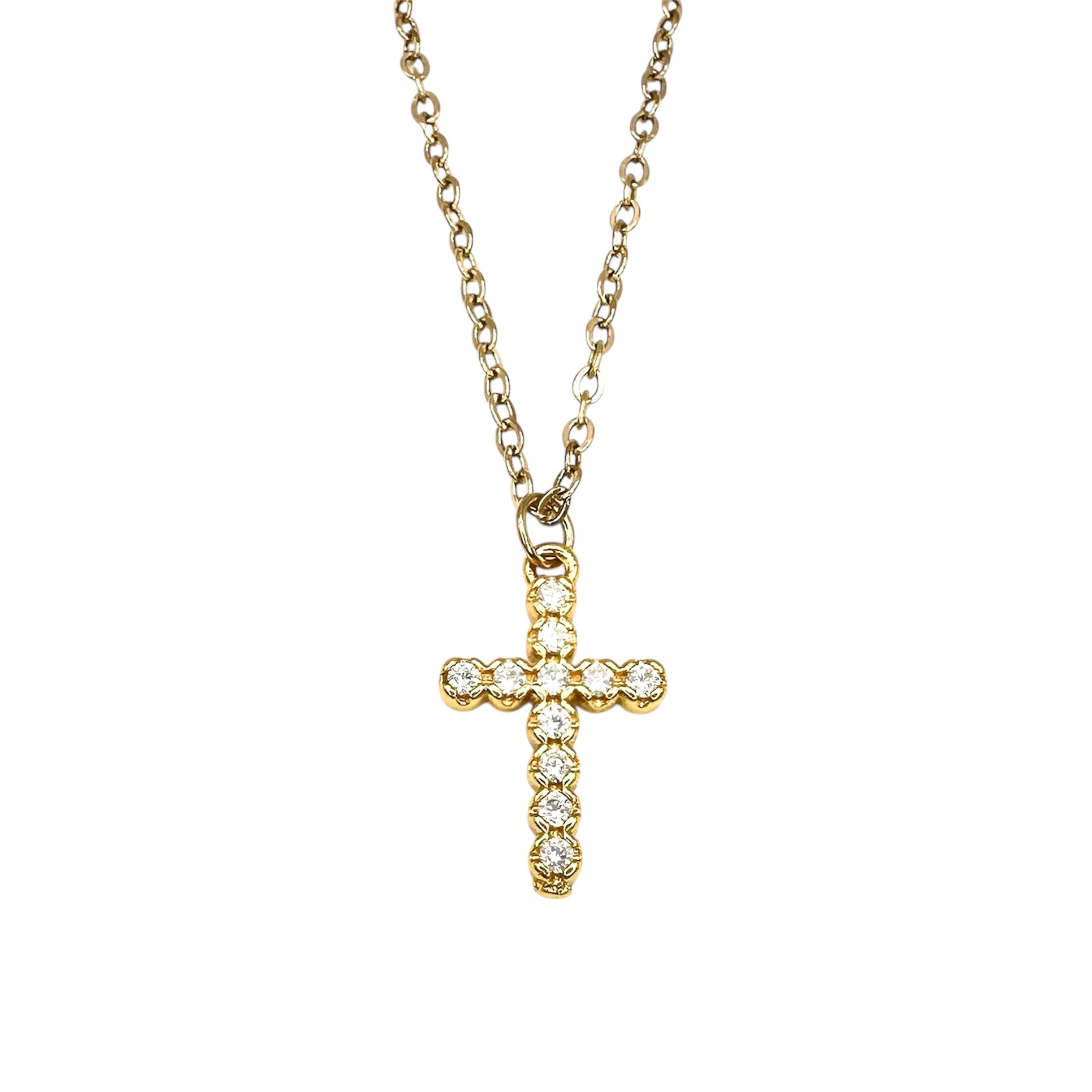 Wasserdichte Kreuz-Halskette mit Zirkonia-Pavé Anhänger Gold