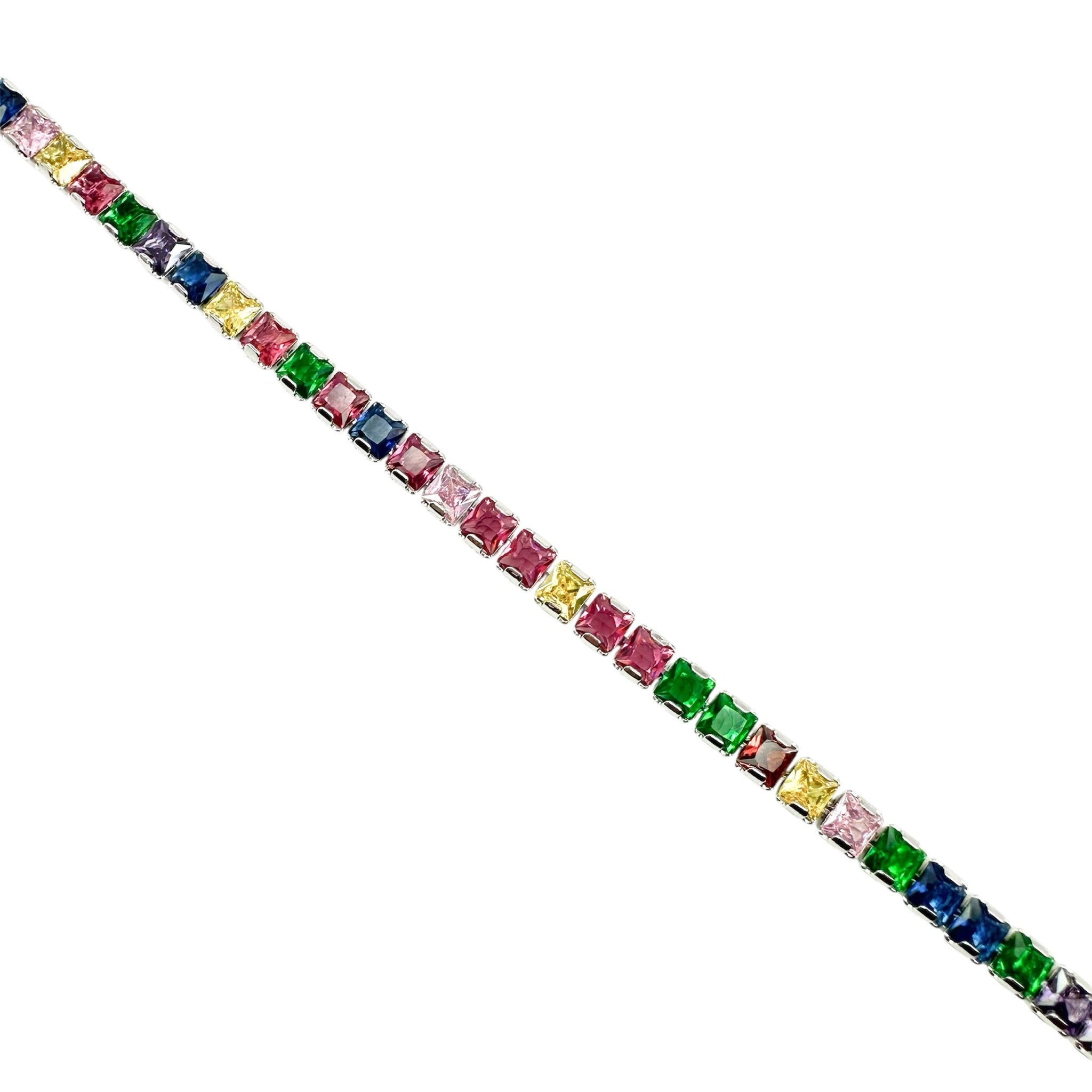 Wasserdichtes Buntes Zirkonia Tennis-Armband, mehrfarbig, silberfarben