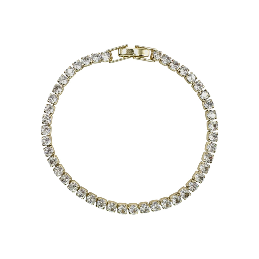 Wasserdichtes Klares Zirkonia Tennis-Armband, rund, goldfarben