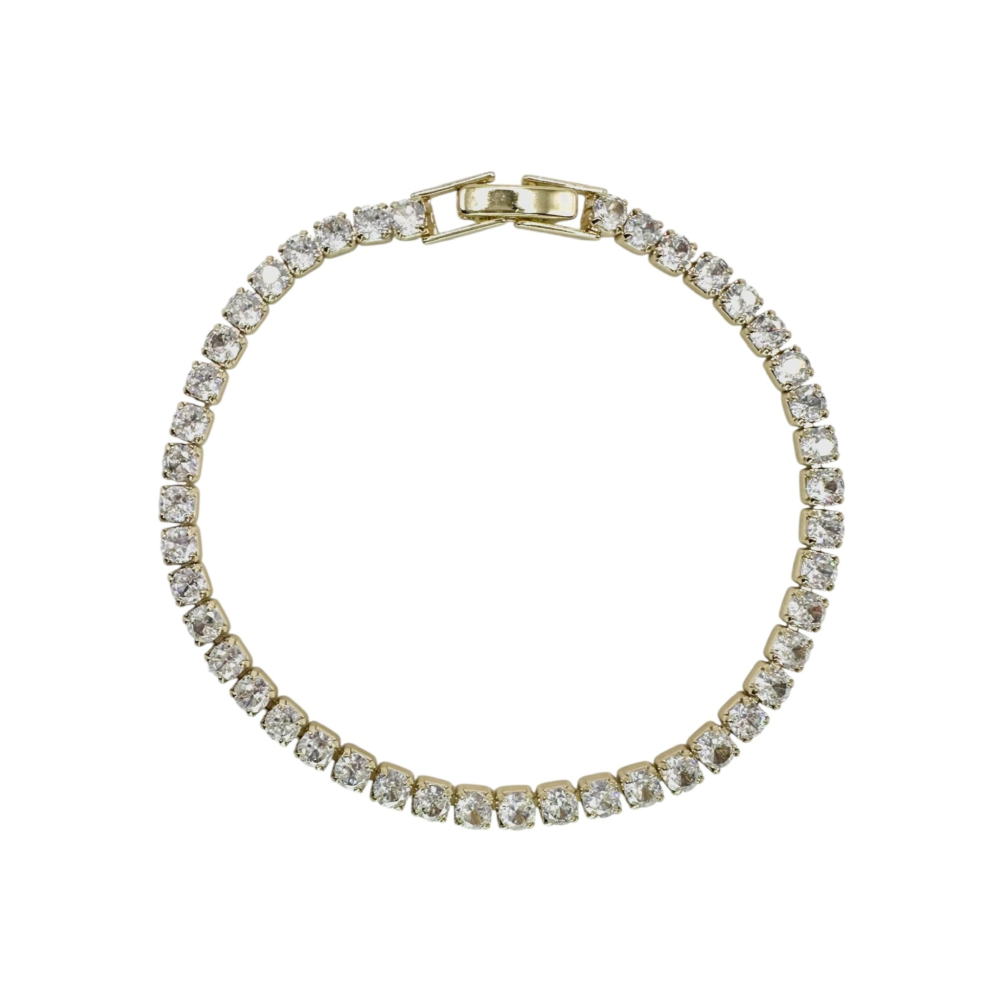 Wasserdichtes Klares Zirkonia Tennis-Armband, rund, goldfarben