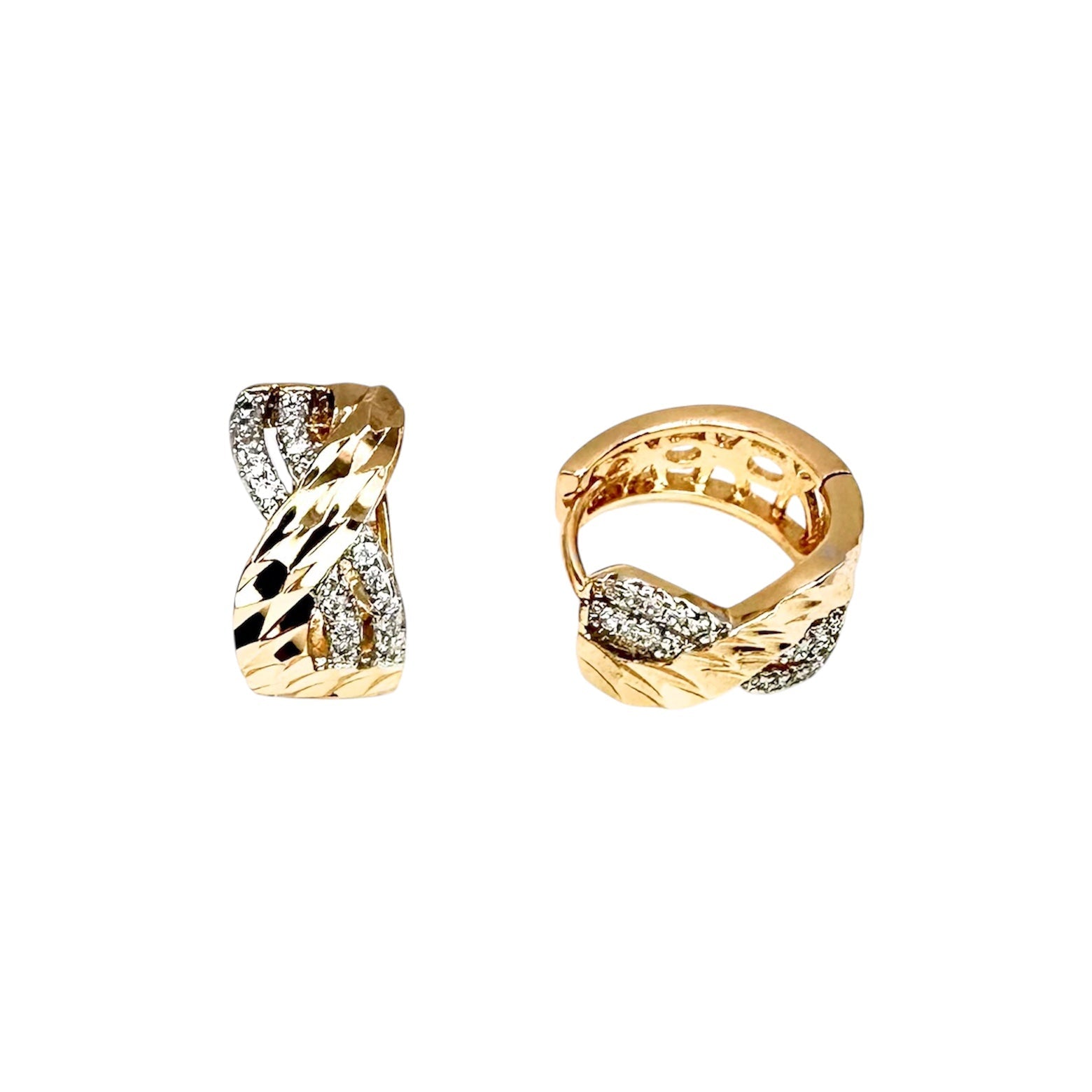 Wasserdichte Creolen Goldfarbe Twist-Design Kristallpavé