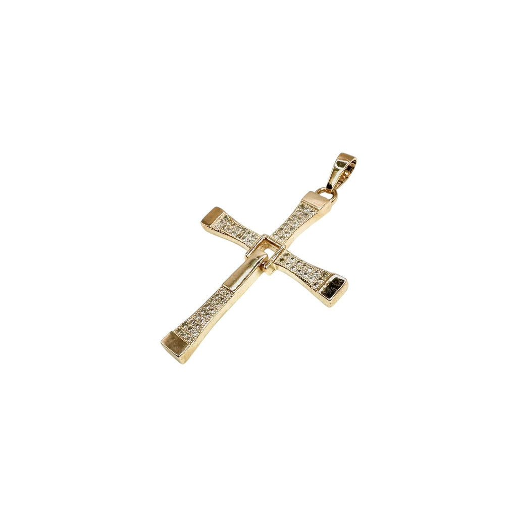Wasserdichter moderner Kruzifix-Anhänger mit Zirkonia-Pavé und Jesus-Figur Gold