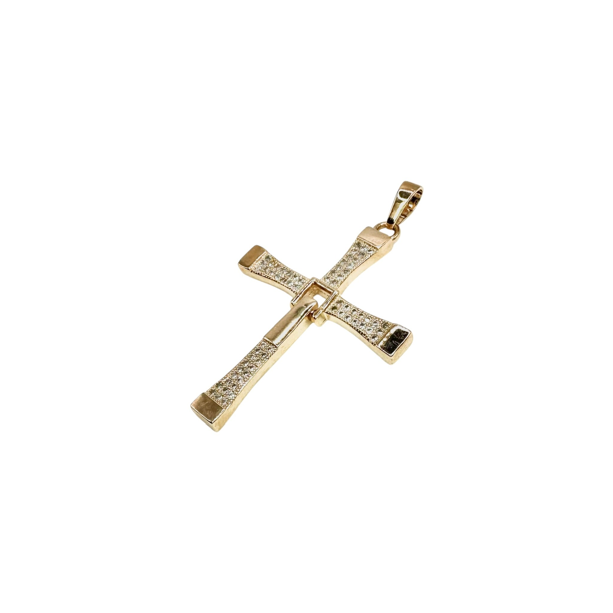 Wasserdichter moderner Kruzifix-Anhänger mit Zirkonia-Pavé und Jesus-Figur Gold