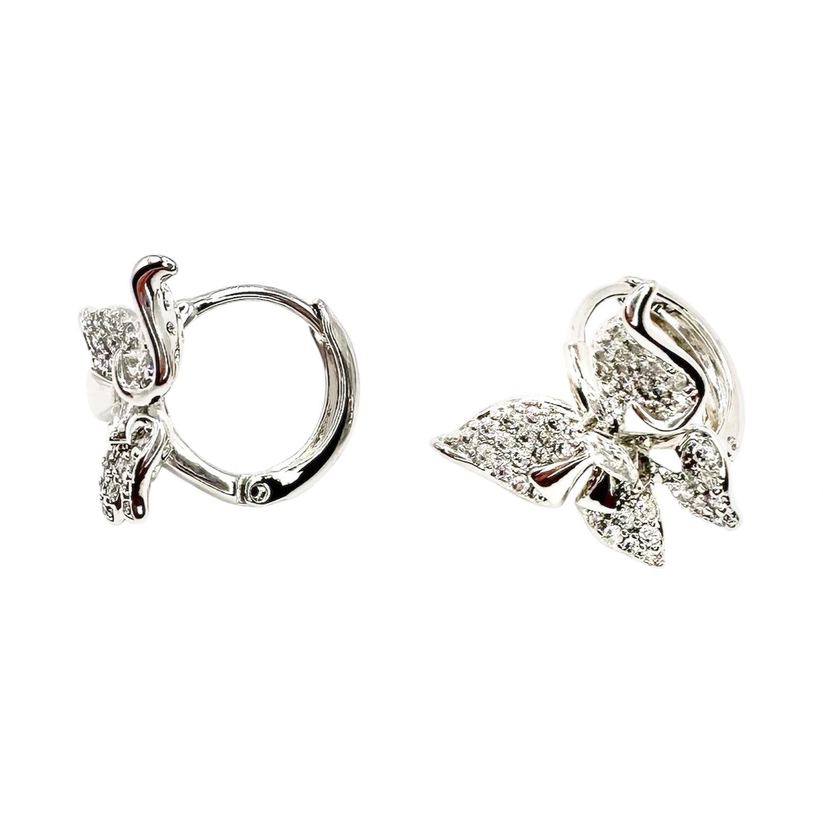Waterproof Earrings Silver Butterfly Fully Set Crystal Pavé Glamorous Statement