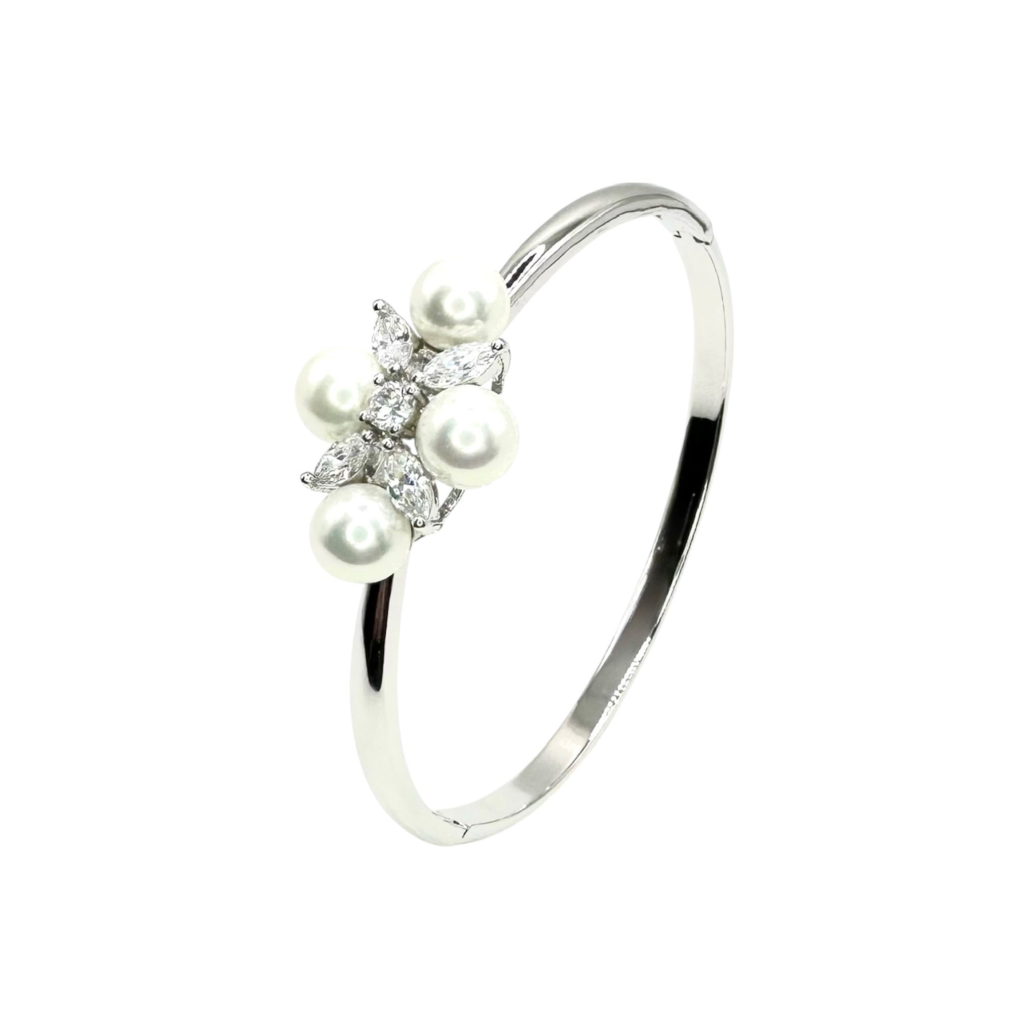 Wasserdichtes Perlen Marquise Zirkonia Bangle Armreif Silber