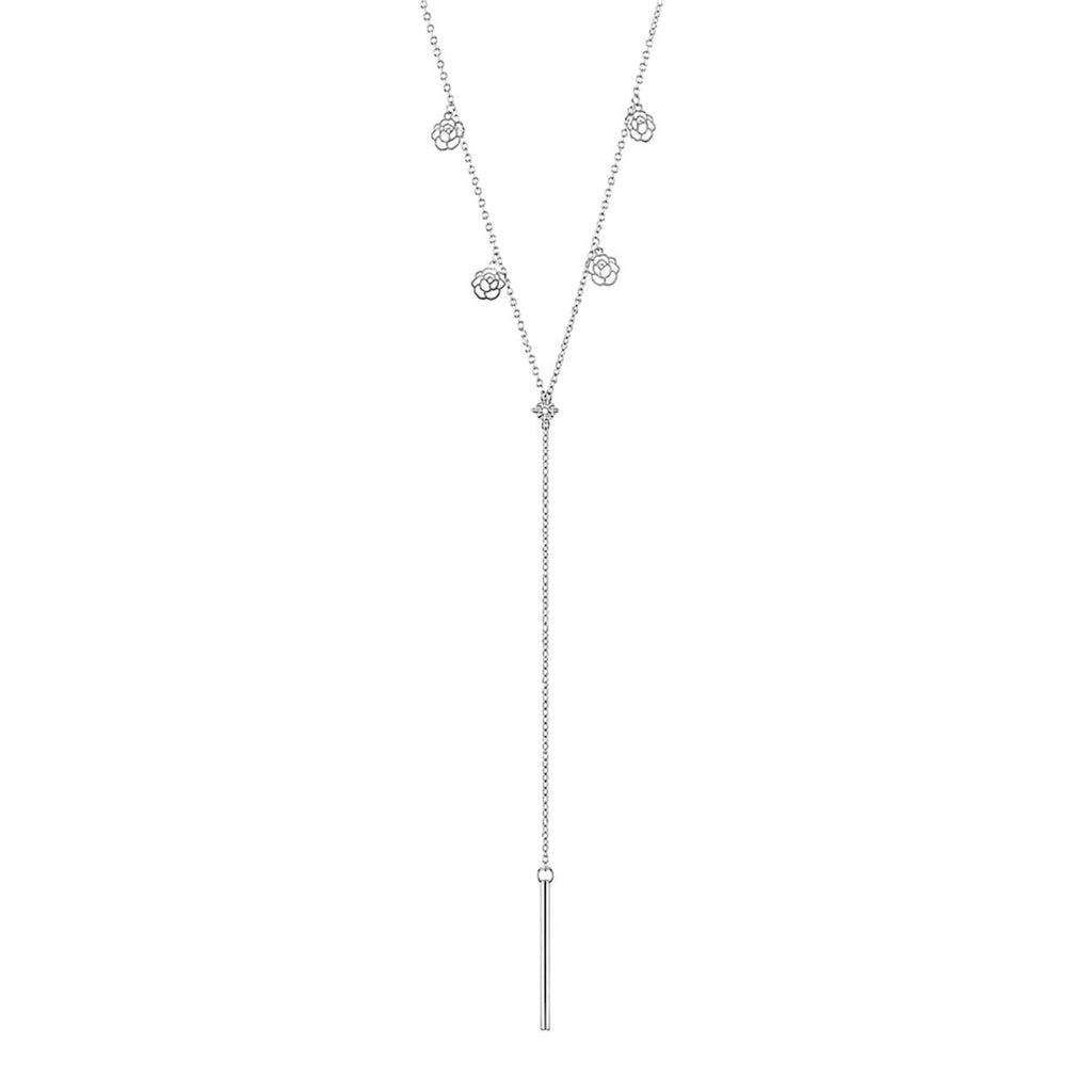 Wasserdichte Y-Lariat-Halskette mit Rosen-Charms, Stern-Zirkonia und Stab-Anhänger Silber