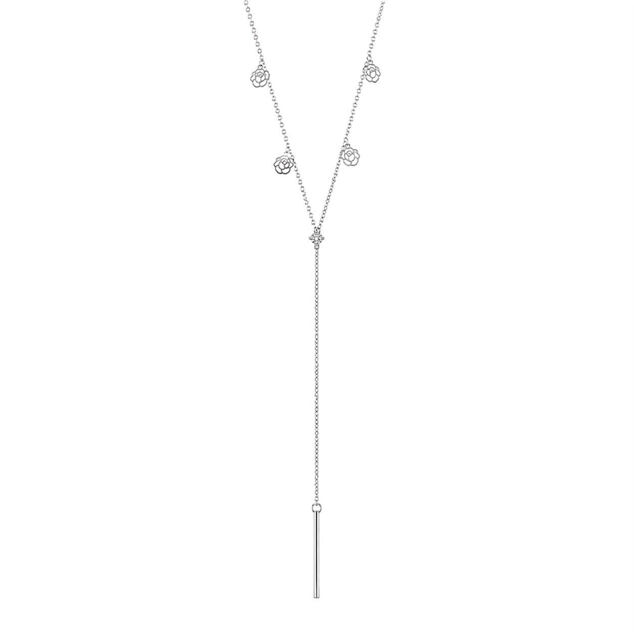 Wasserdichte Y-Lariat-Halskette mit Rosen-Charms, Stern-Zirkonia und Stab-Anhänger Silber