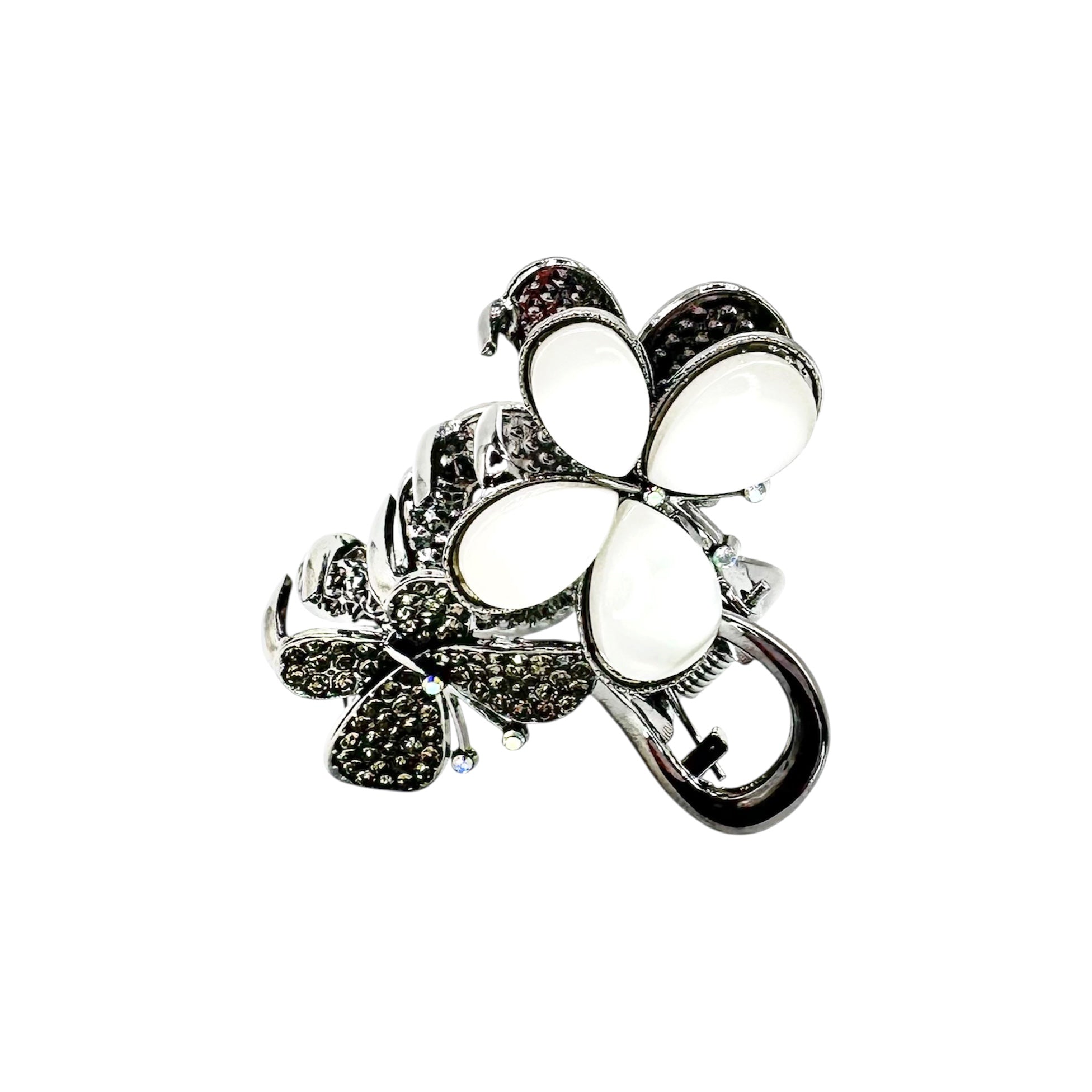 Haarklammer Doppelschmetterling Emaille Strass Gunmetal
