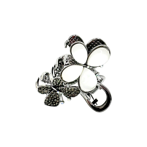 Haarklammer Doppelschmetterling Emaille Strass Gunmetal