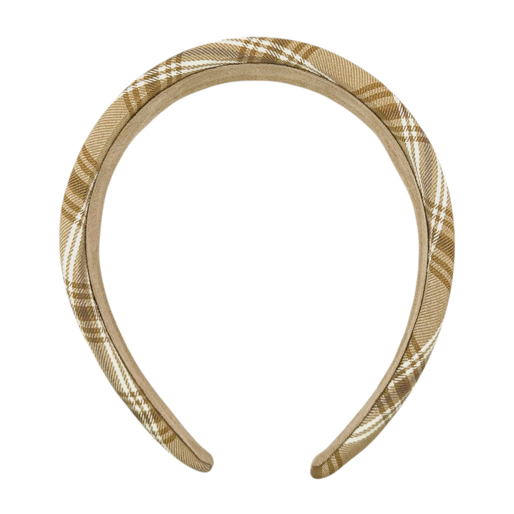 Haarreif Beige Tartan-Karo Gepolstert Handmade 32mm