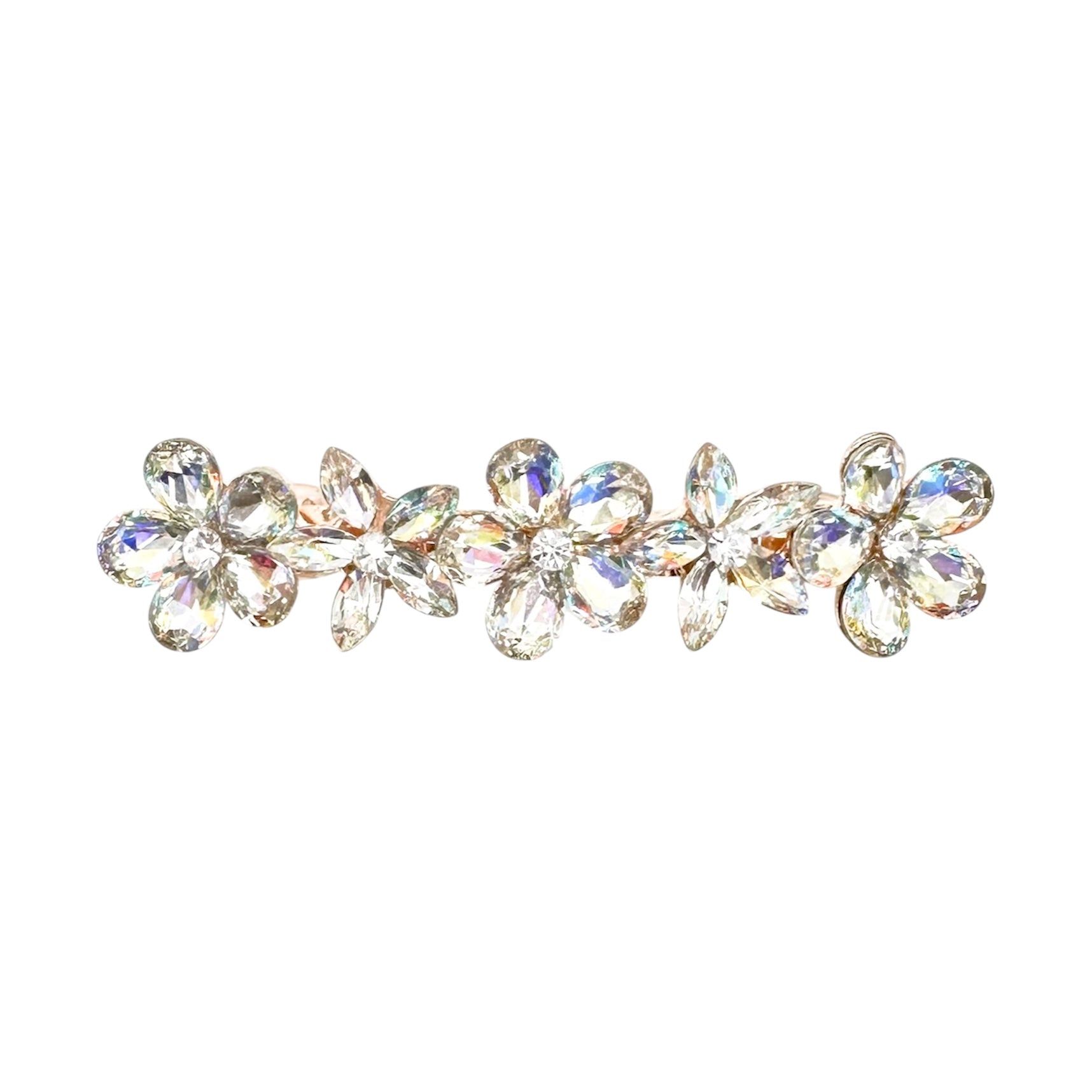 Automatikhaarspange Dreiblume Rosegold Aurora Borealis Tropfen Navette Kristall