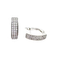 Waterproof Sterling Silver Huggie Hoop Earrings Triple Row Crystal Pavé Fully Encased White Rectangular Curved