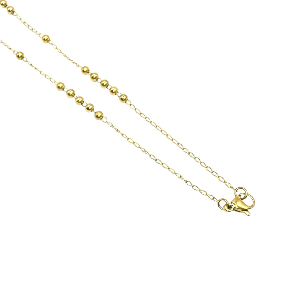 Wasserdichte Rosenkranz-Halskette mit Perlen, Madonna-Medaillon und Kreuz-Anhänger Gold