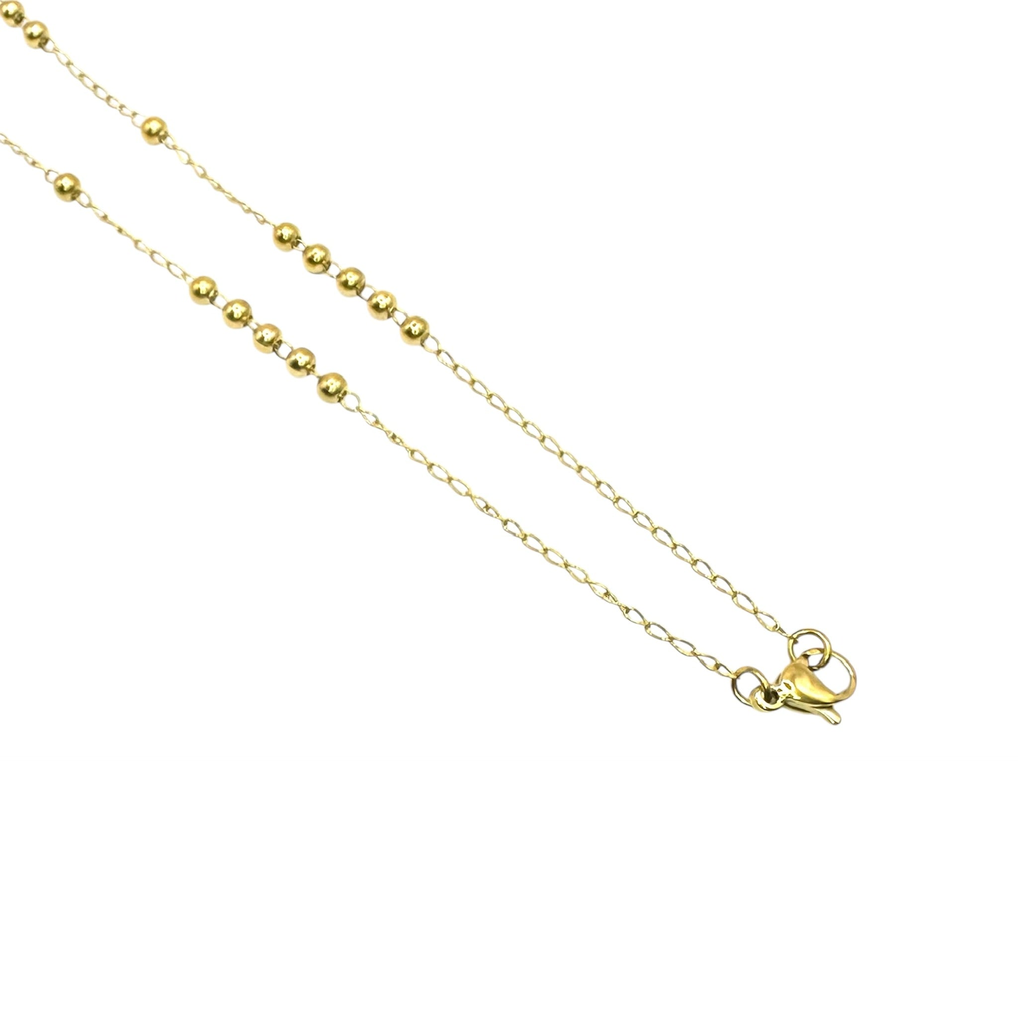 Wasserdichte Rosenkranz-Halskette mit Perlen, Madonna-Medaillon und Kreuz-Anhänger Gold