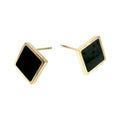 Wasserdichte Ohrstecker Gelbgold Raute Schwarze Onyx-Einlage Zargenfassung 10mm