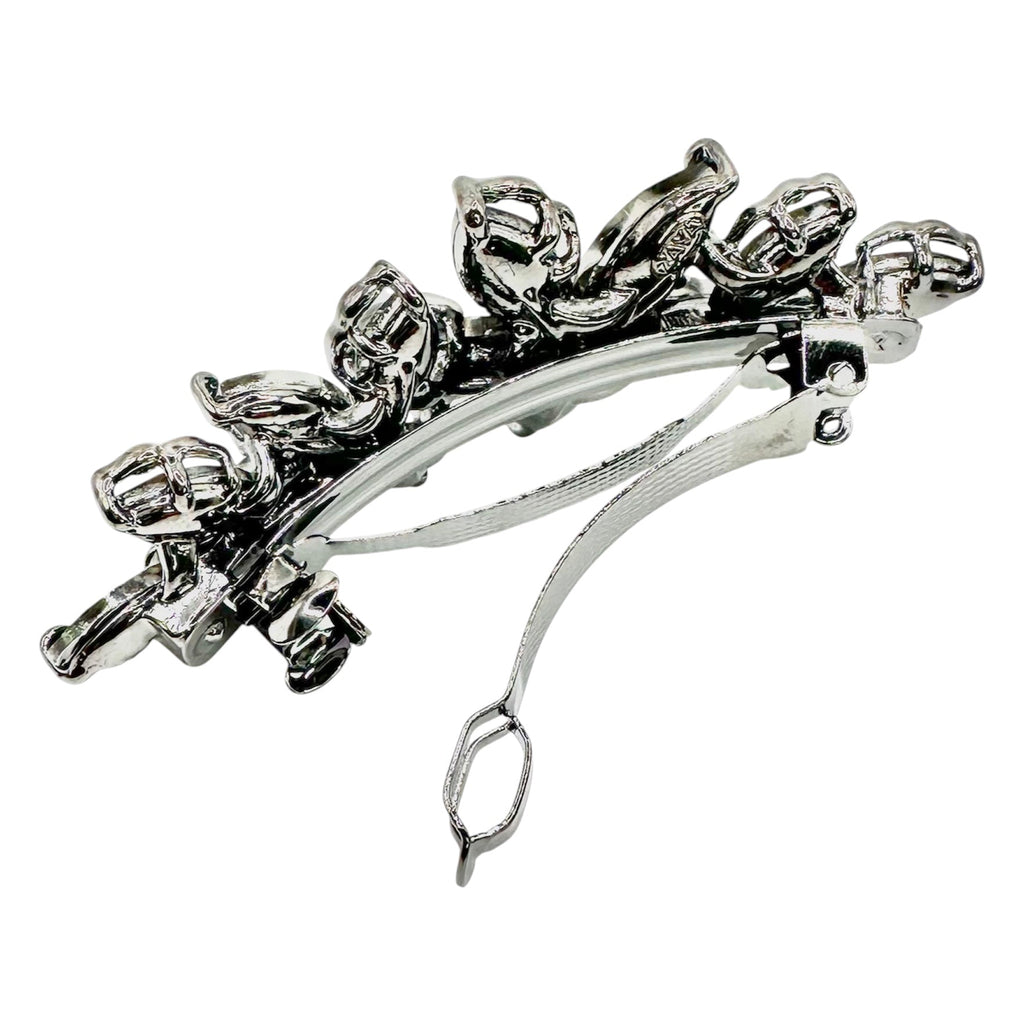 Automatikhaarspange Doppelblume Silber Navette Kristall Rauchgrau Champagner