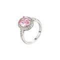 Wasserdichter Halo-Ring mit ovalem rosa Zirkonia und Pavé Silber