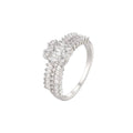 Wasserdichter Luxus-Cocktail-Ring mit Baguette- und Rundschliff-Zirkonia Silber
